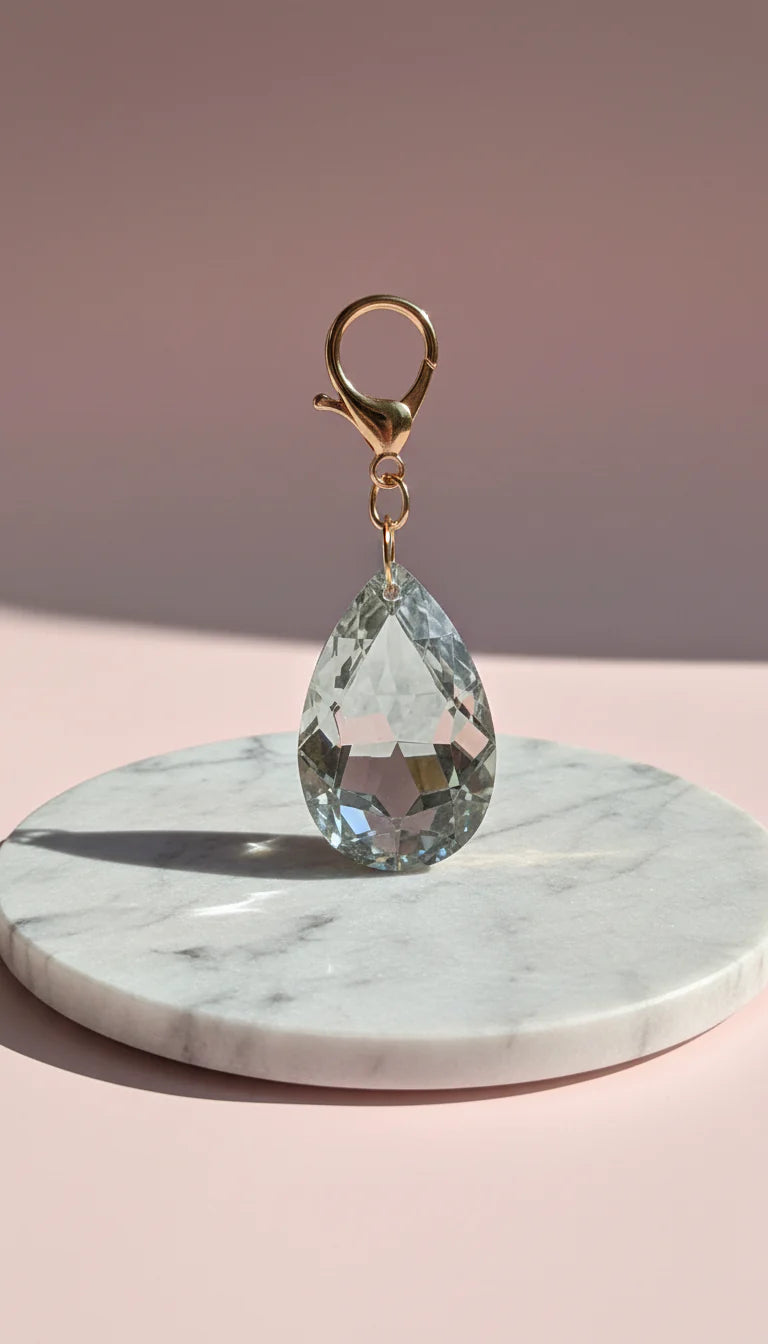 Faceted Crystal Teardrop Key Ring