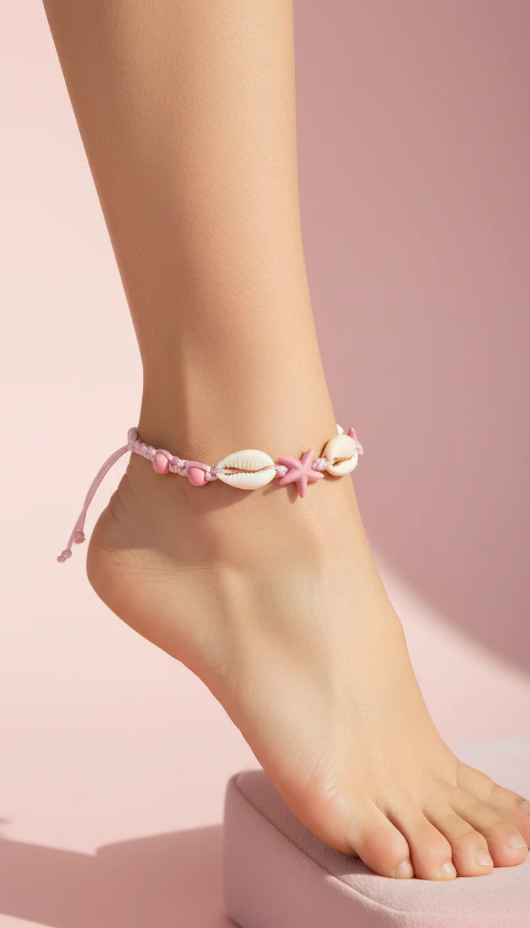 Starfish & Shell Colorful Beaded Pull Tie Anklet