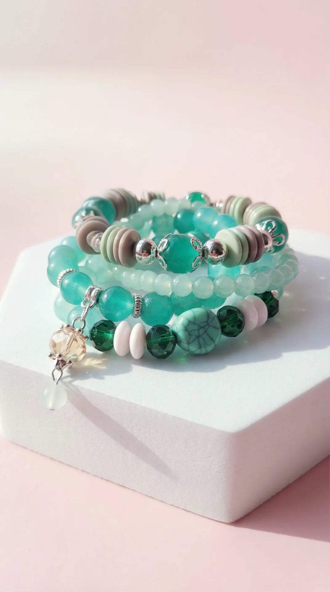 Crystal Charm Ceramic Beaded Bracelet Set