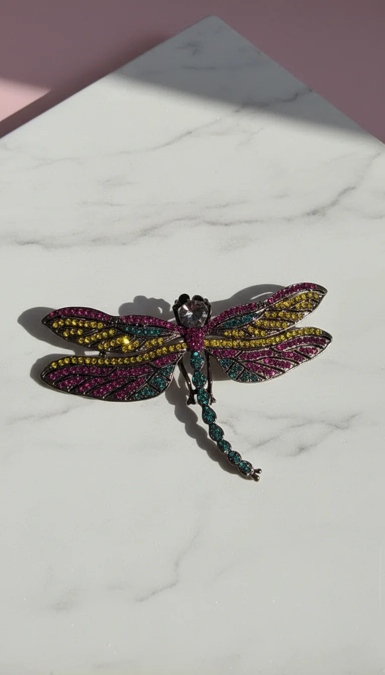 Crystal Dragonfly Statement Brooch Pin