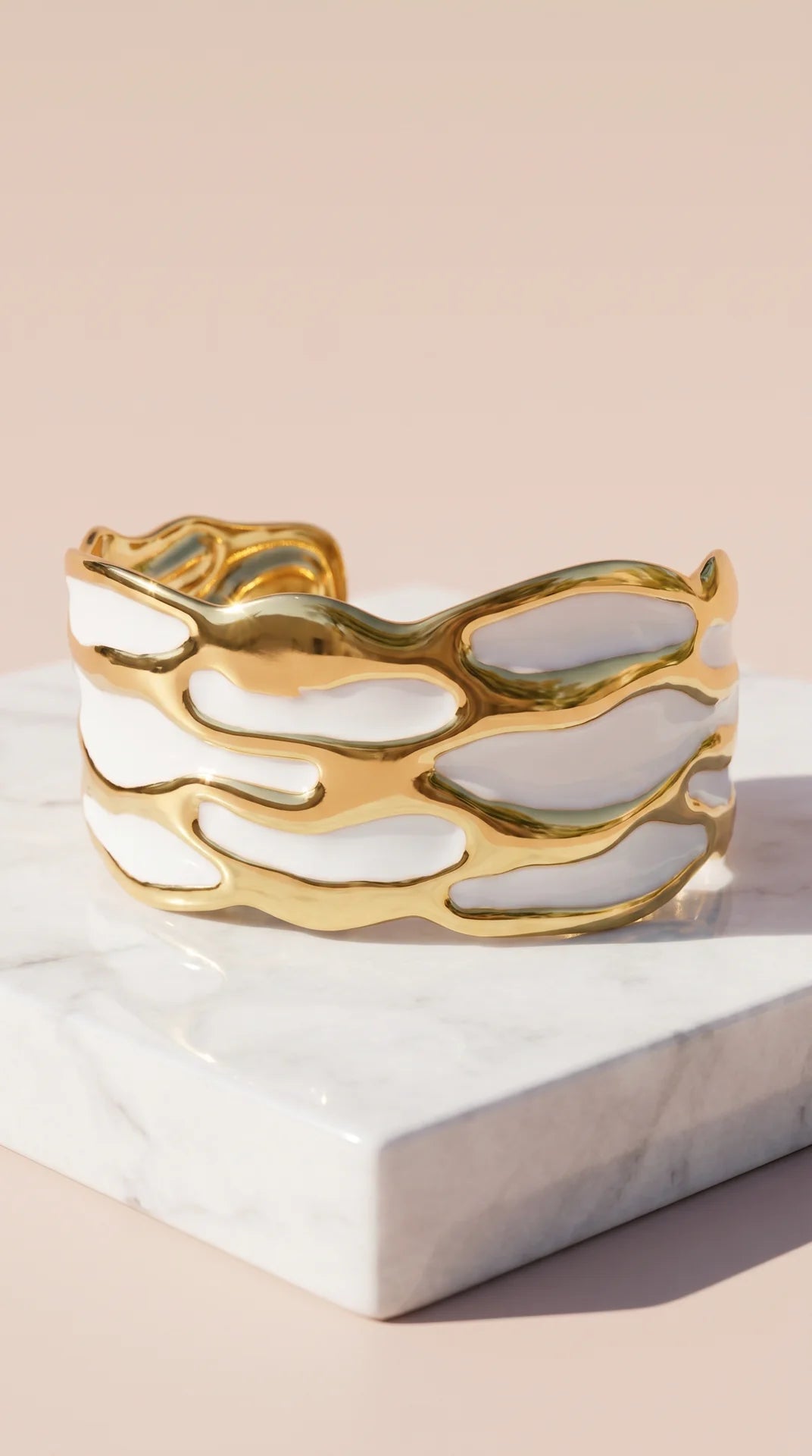 Gold Plated Enamel Wavey Cuff Bangle