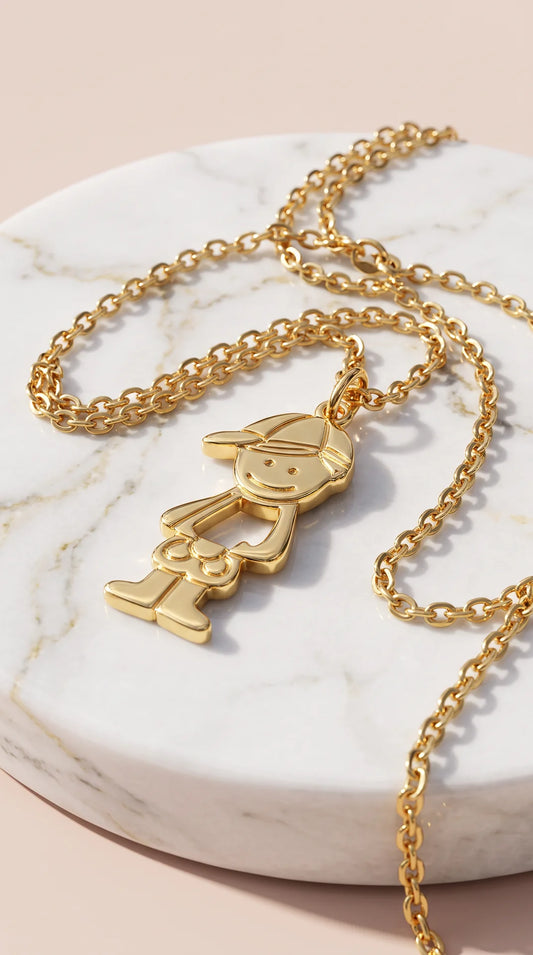 The "Forever Close" Motherhood Silhouette Gold Plated Little Boy Necklace