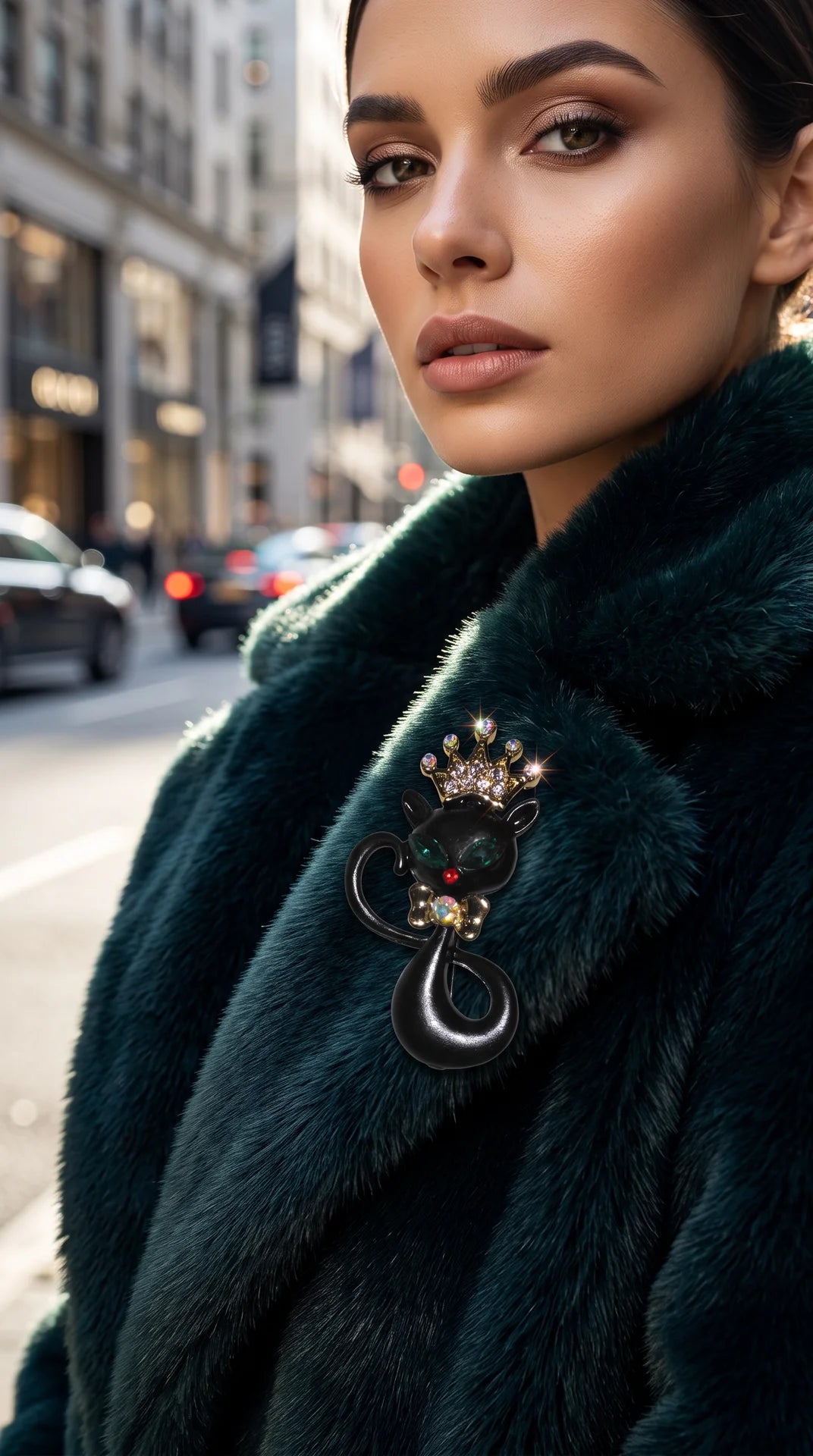 Black Cat Crystal Statement Brooch Pin