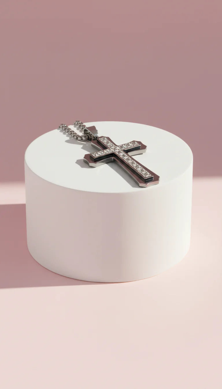 Stainless Steel Pave Cross Necklace