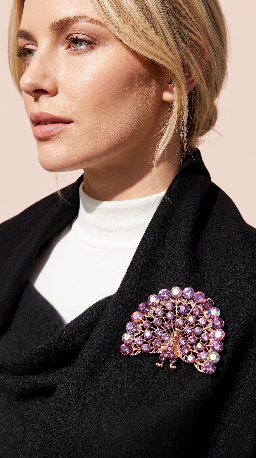 Pink and Blue Crystal Peacock Brooch