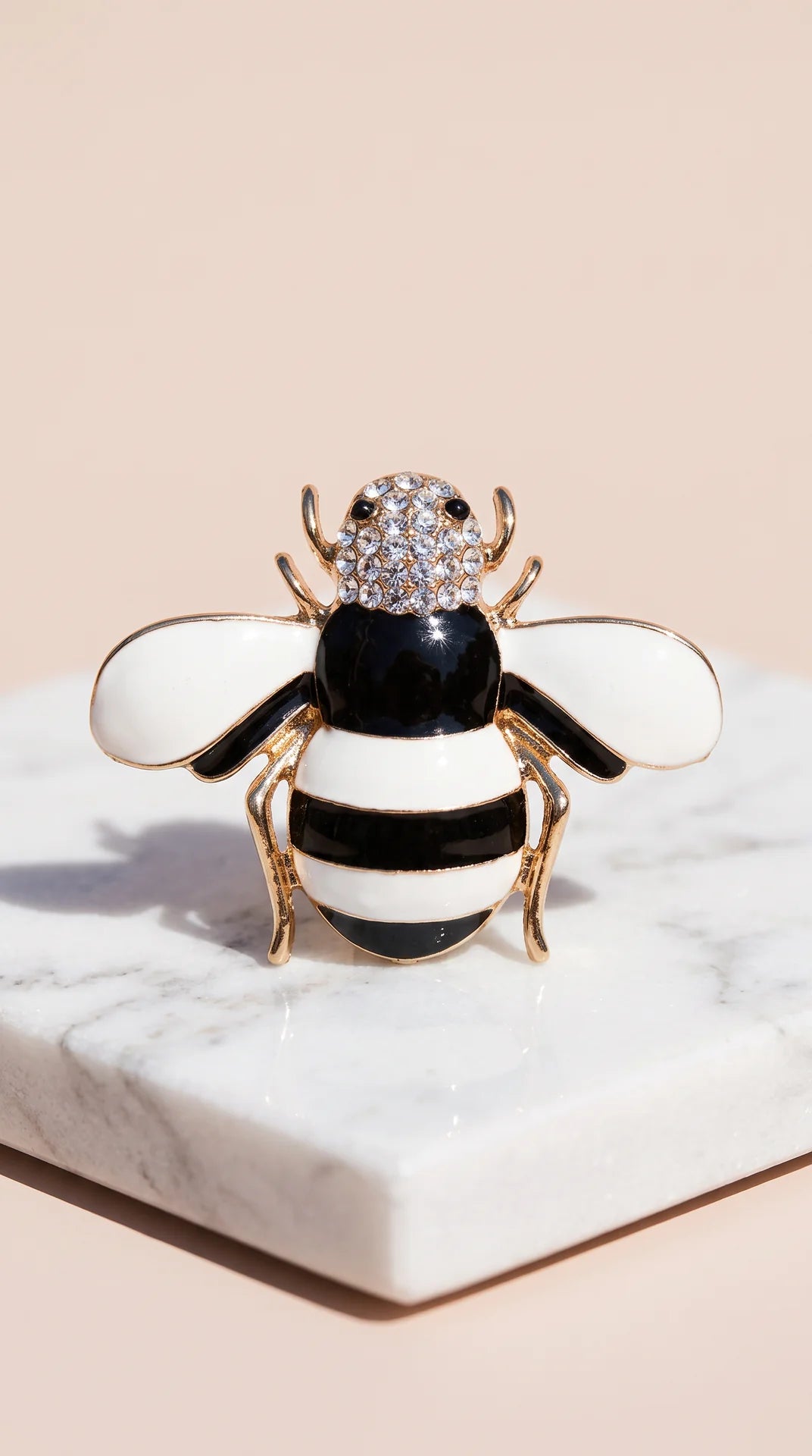 Black and White Crystal Bee Brooch