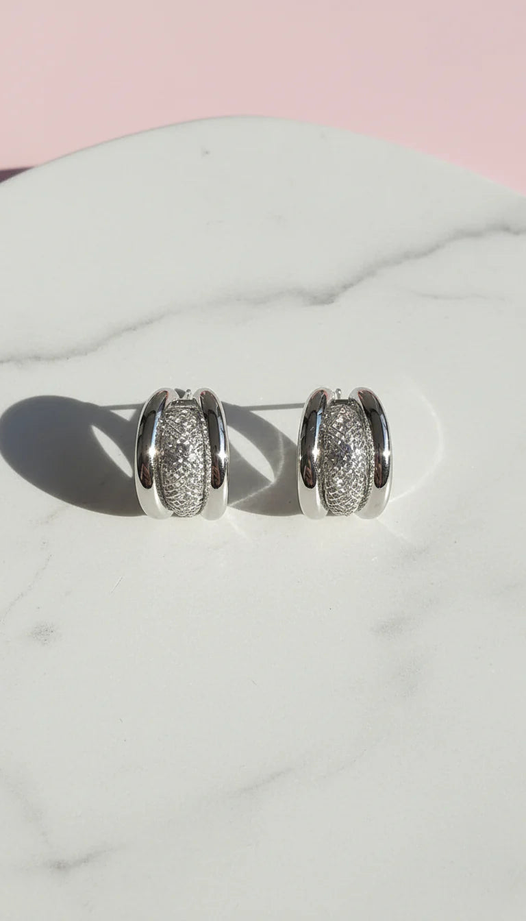 Woven Mesh Crystal Filled Huggie Hoop Earrings