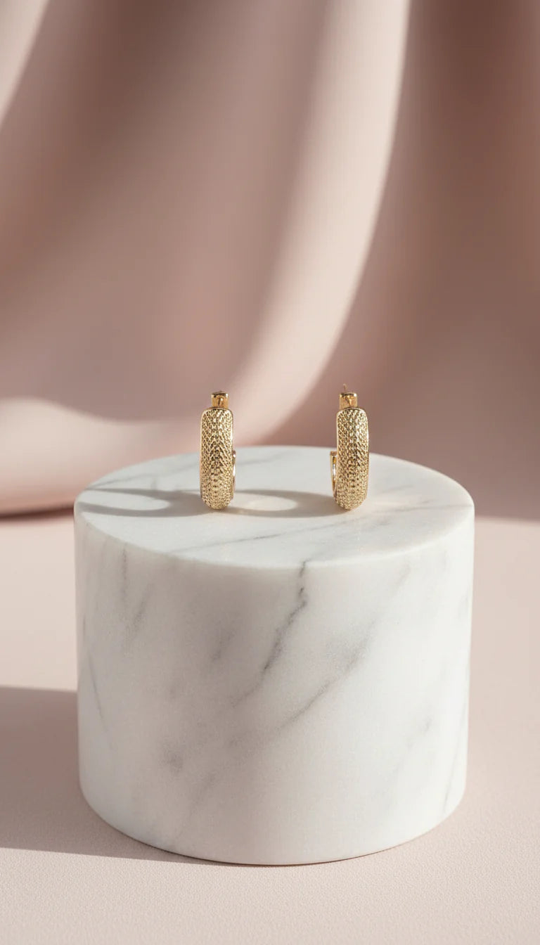 Rose Gold Woven Mesh Huggie Earrings