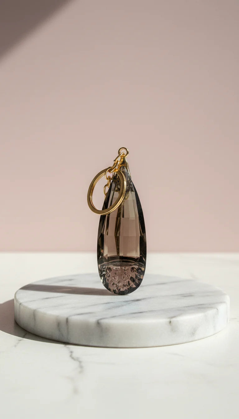Faceted Glass Tear Drop Bubble Key Ring