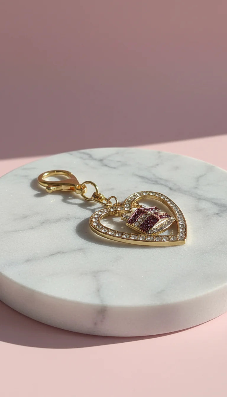 Kaaba Heart Islamic Crystal Key Ring & Bag Charm