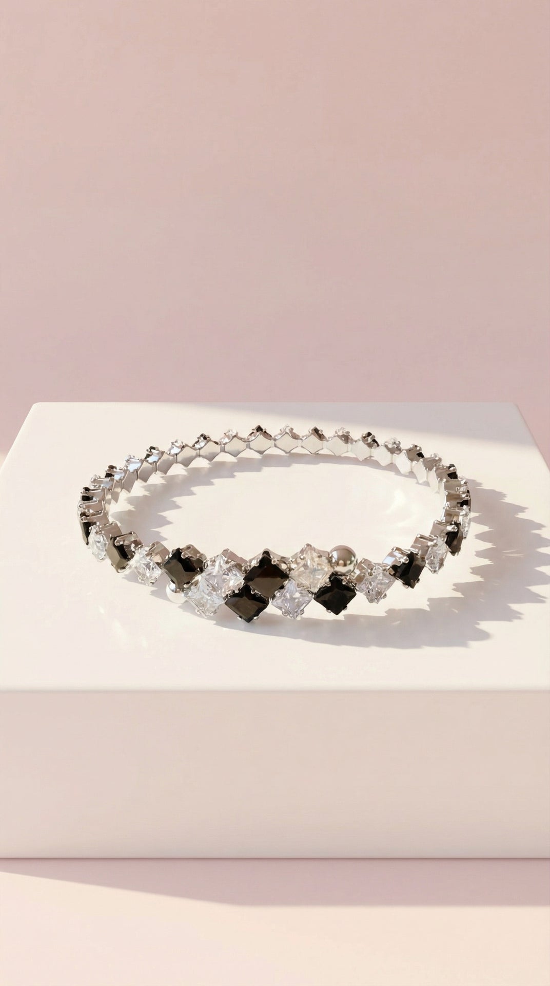 Stretchy Square Cut Crystal Snap On Cuff