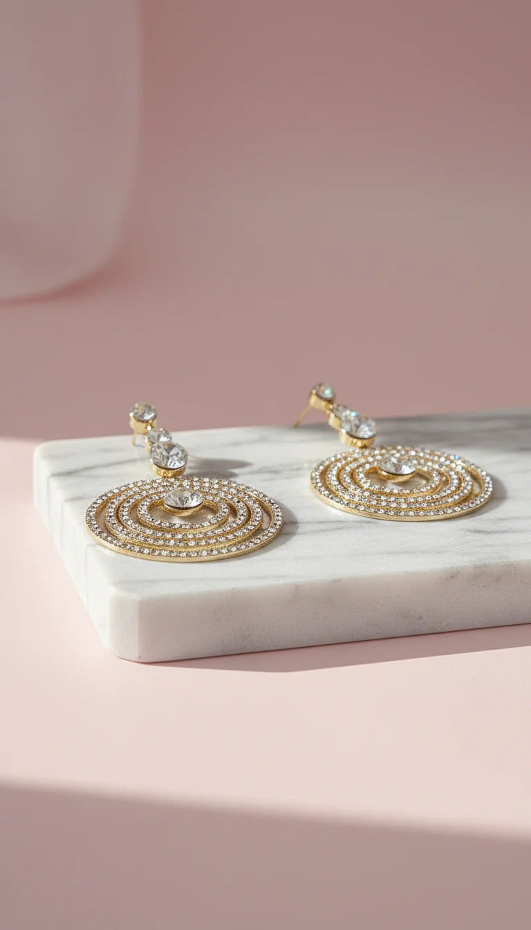 Layered Round Crystal Drop & Dangle Earrings