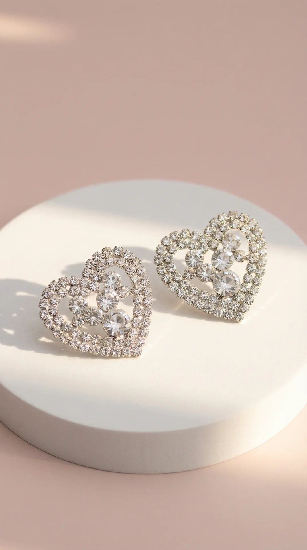 Heart Crystal Cluster Non Pierced Clip On Earrings