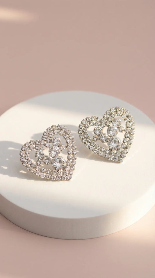 Heart Crystal Cluster Non Pierced Clip On Earrings