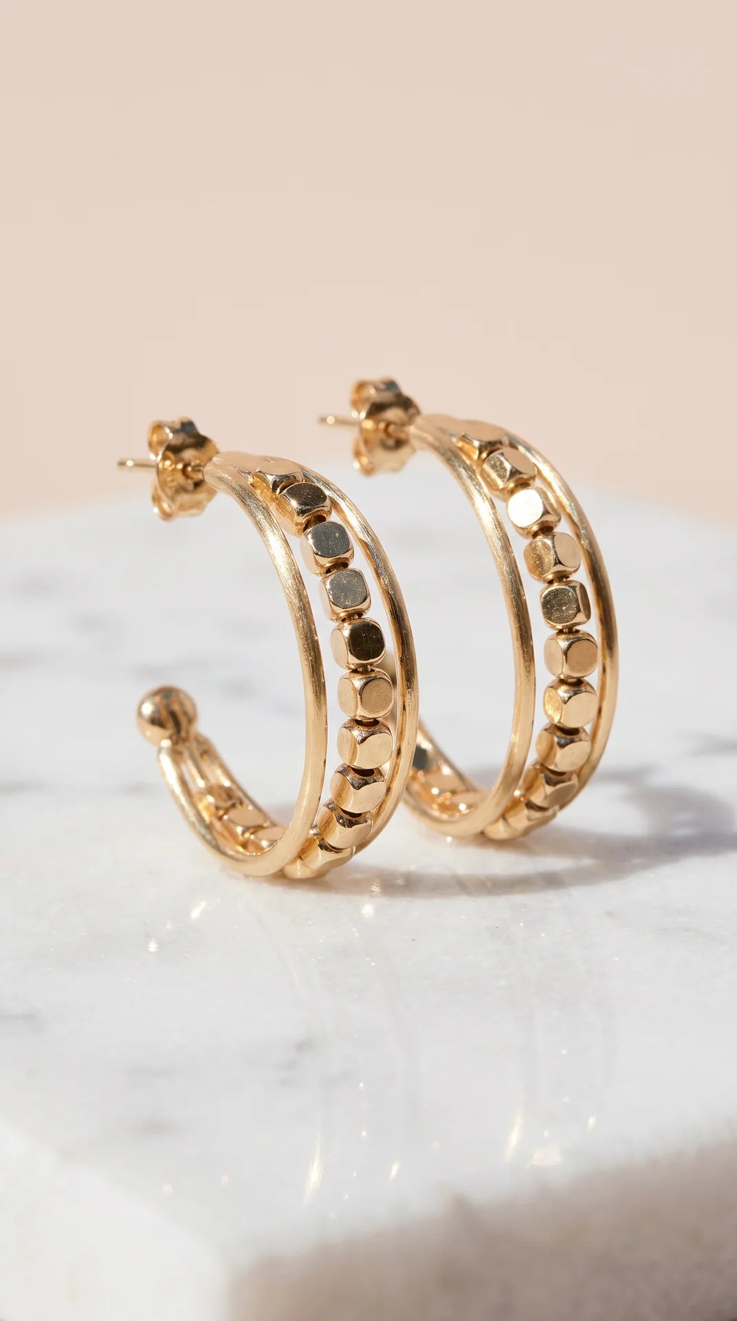 Metallic Beaded Cube Huggie Hoop Earrings