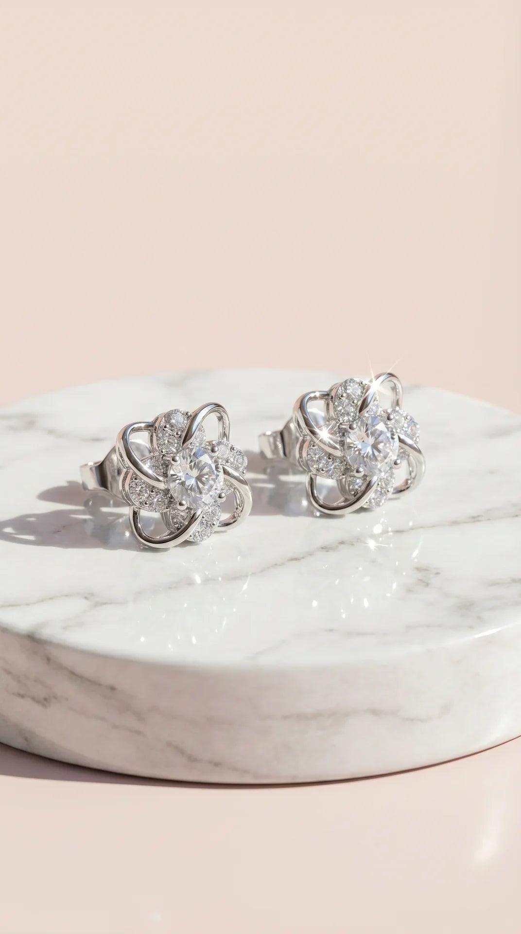 Curved Round Cut Crystal Stud Earrings