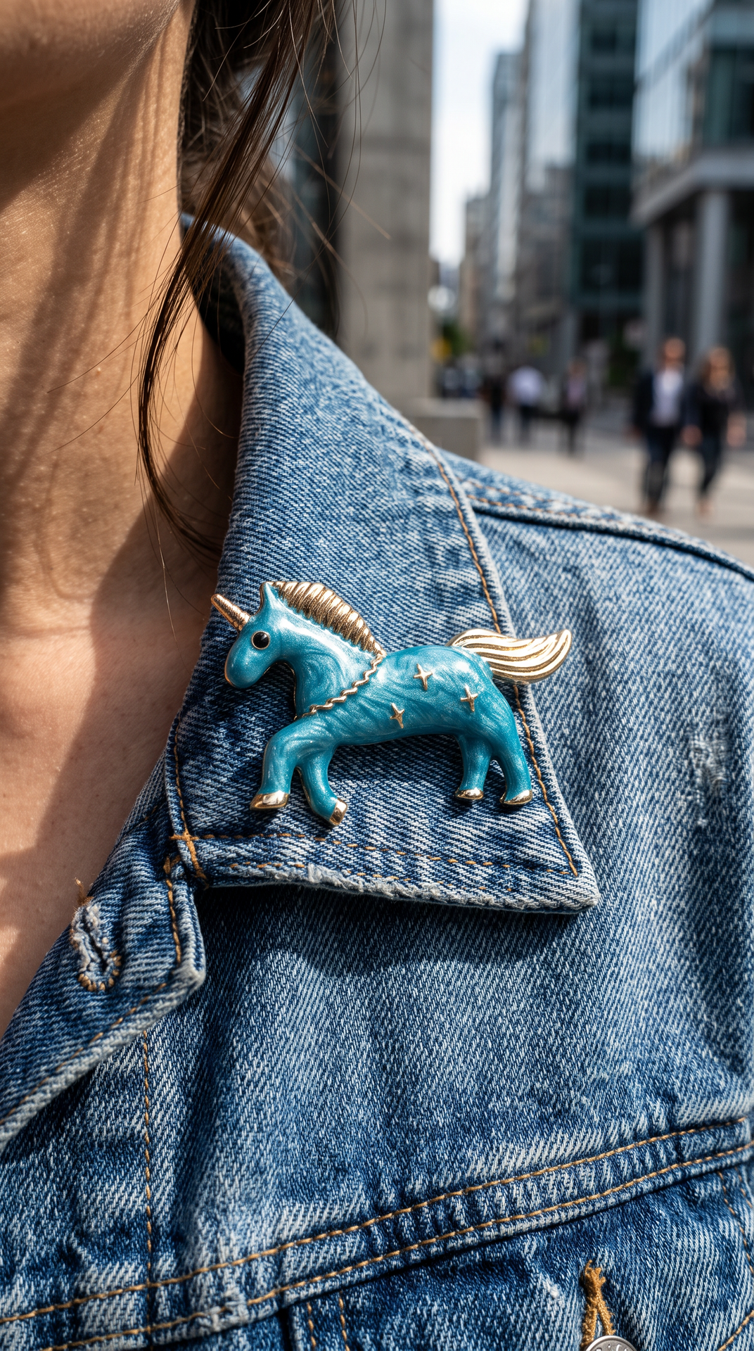 Blue Enamel Star Horse Brooch Pin