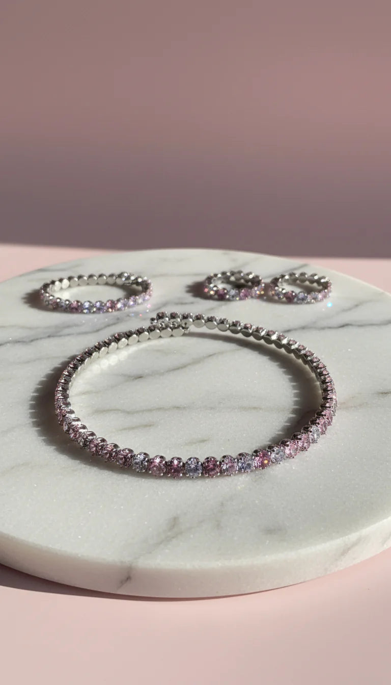 Round Cut Crystal Choker, Bracelet & Earrings Set