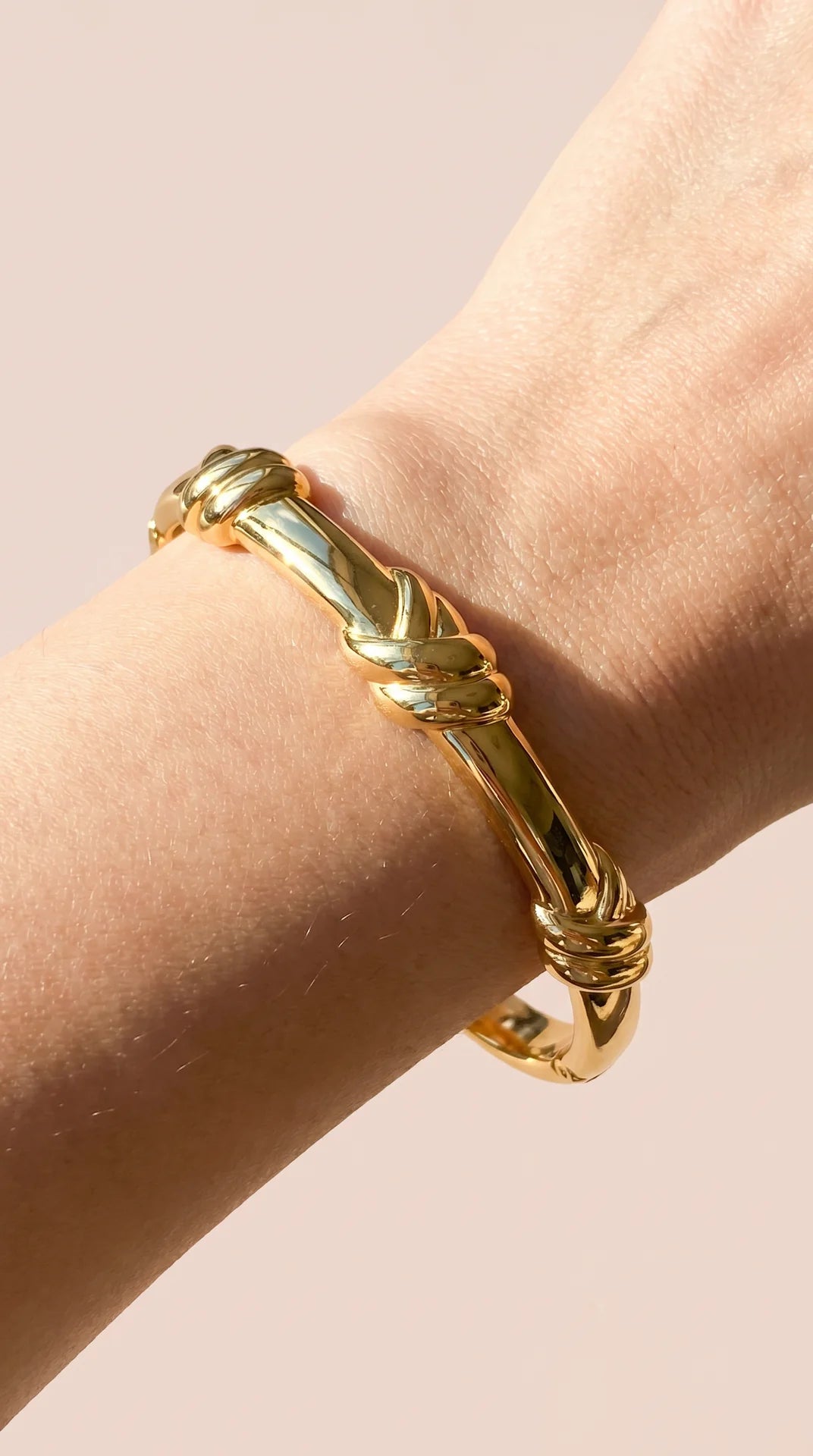 Gold Plated Steel Knot Hinged Bracelet Bangle