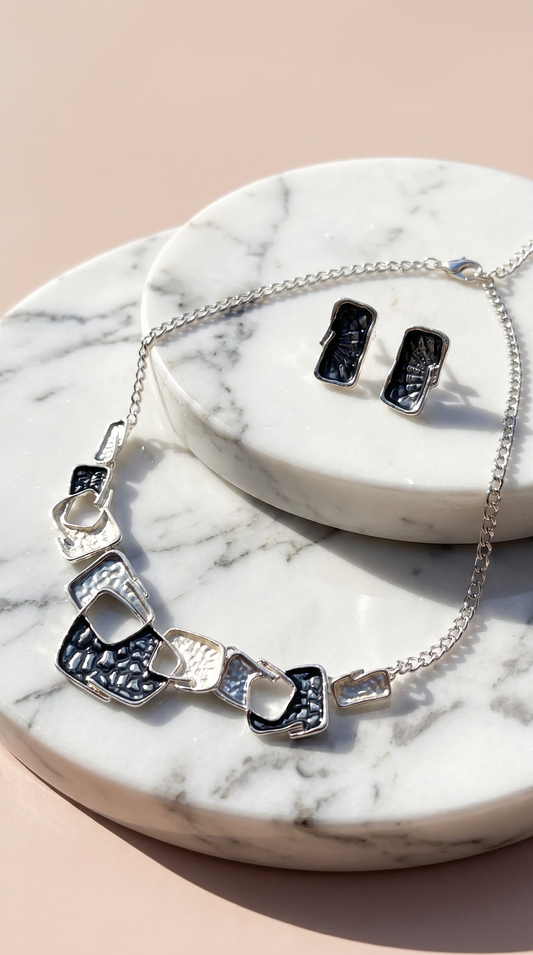 Abstract Enamel Necklace & Earrings Set
