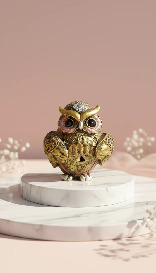 Owl Playing Harmonica Music Figurine