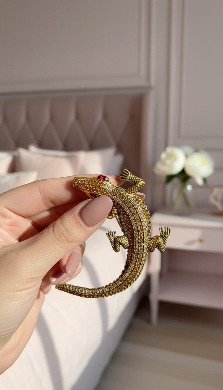 Crocodile Alligator Crystal Statement Brooch Rhinestone Pin