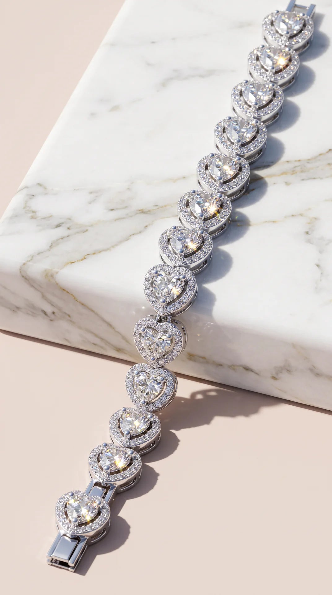 Gold Plated Heart Shape Crystal Clear Tennis Bracelet