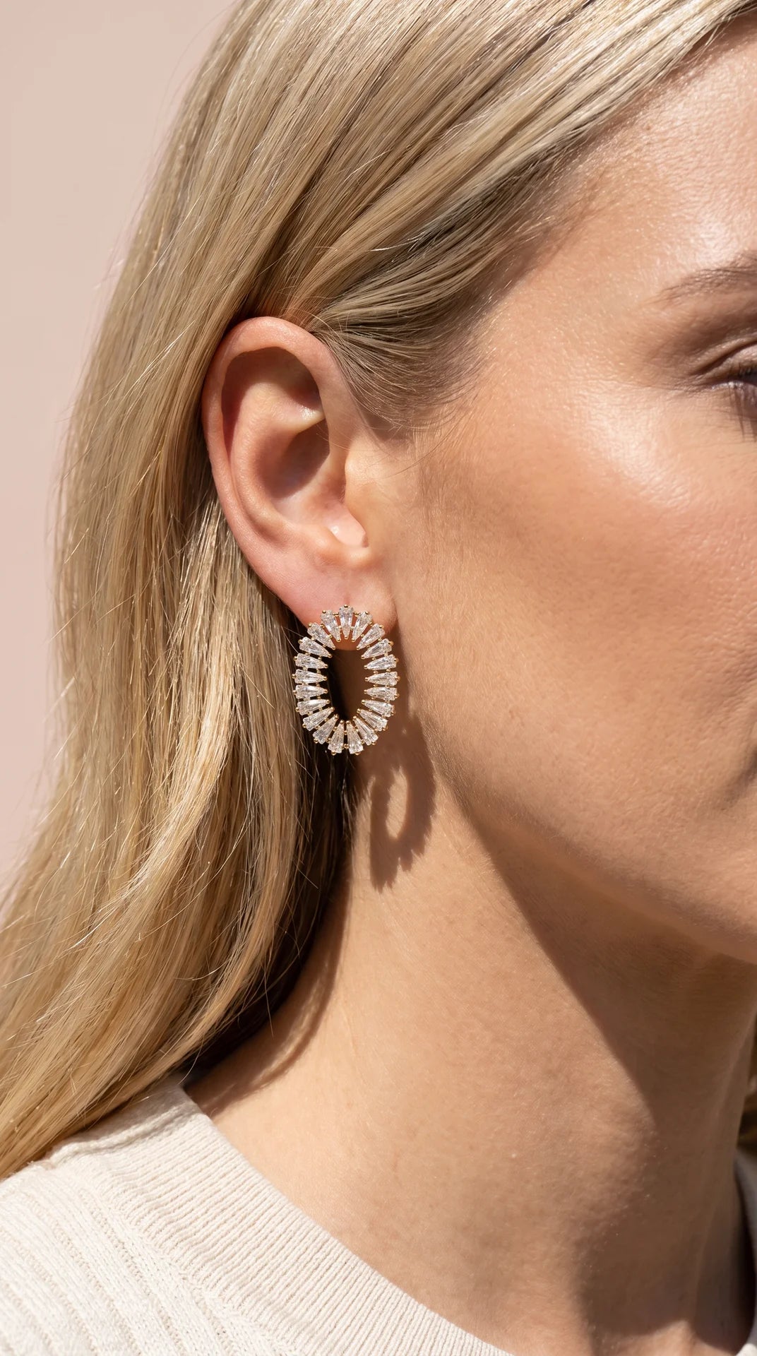Oval Baguette Cut Crystal Stud Earrings