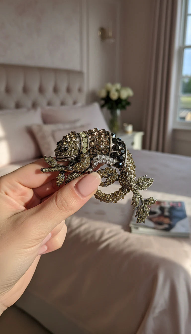 Crystal Chameleon Lizard Oversized Statement Brooch Pin
