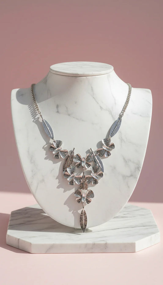 Silver Butterfly Statement Crystal Necklace