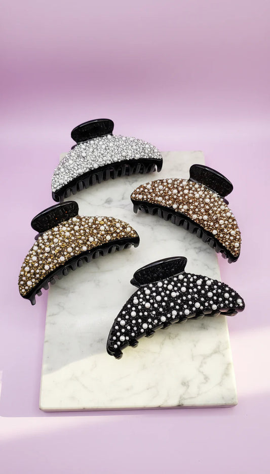 Pearl Rhinestone Hair Clamps Pack of 12