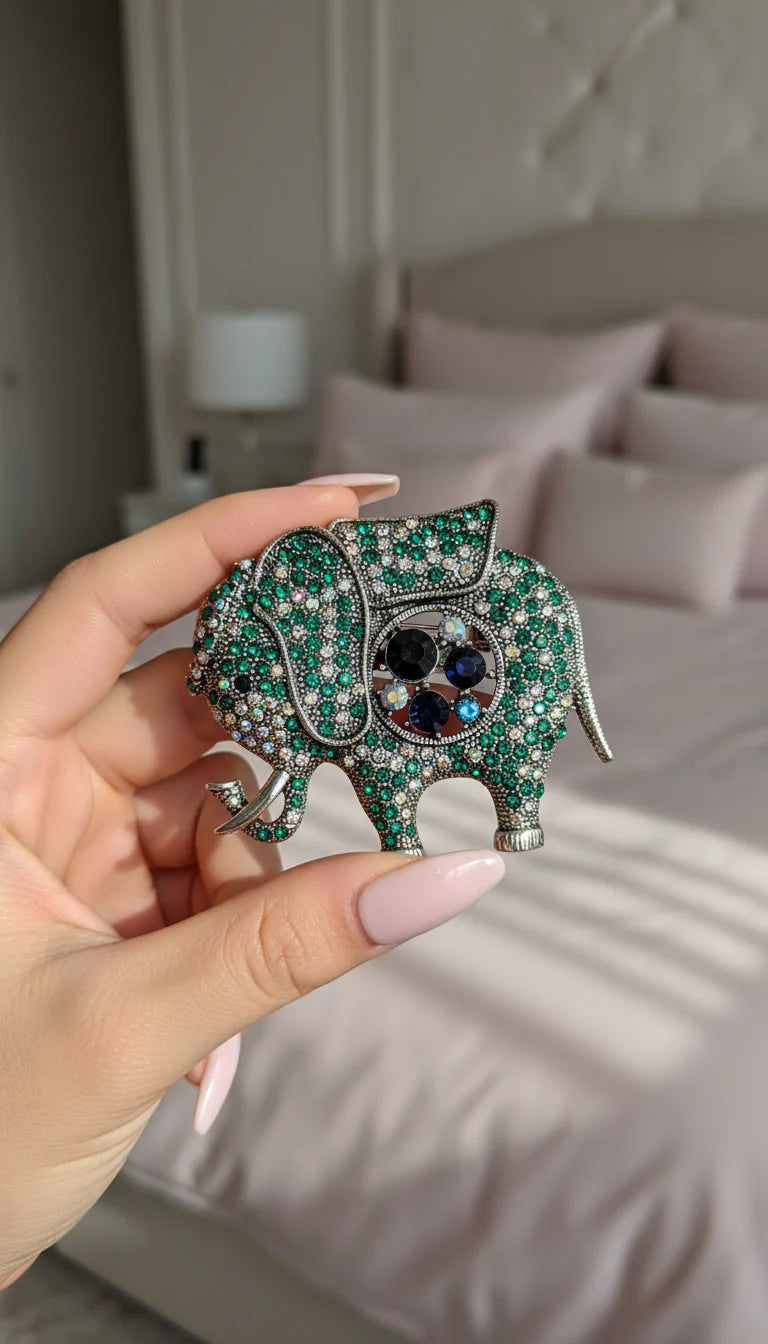 Crystal Elephant Statement Brooch Pin