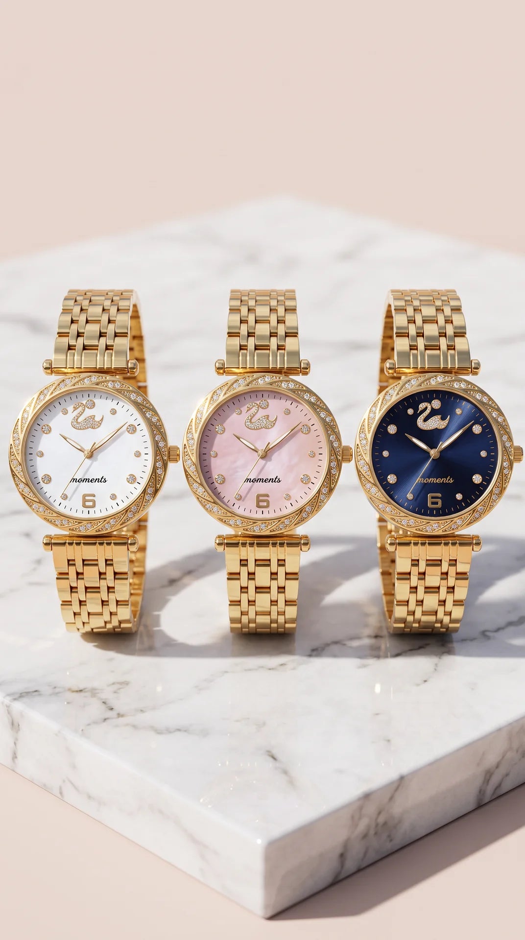 Luxury Crystal Bezel Bracelet Watch – Gold-Tone Quartz Watch