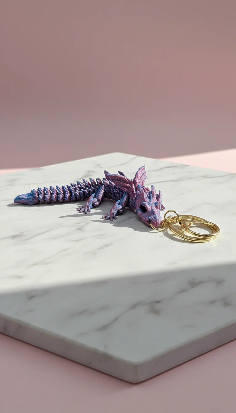 3D Printed Articulated Fantasy Dragon : Bioplastic Fidget Toy Key Ring
