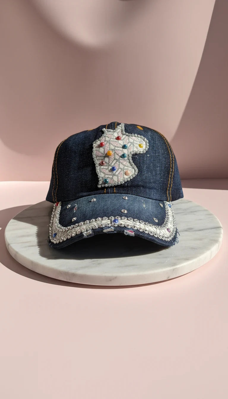 Denim Jewelled Baseball Cap