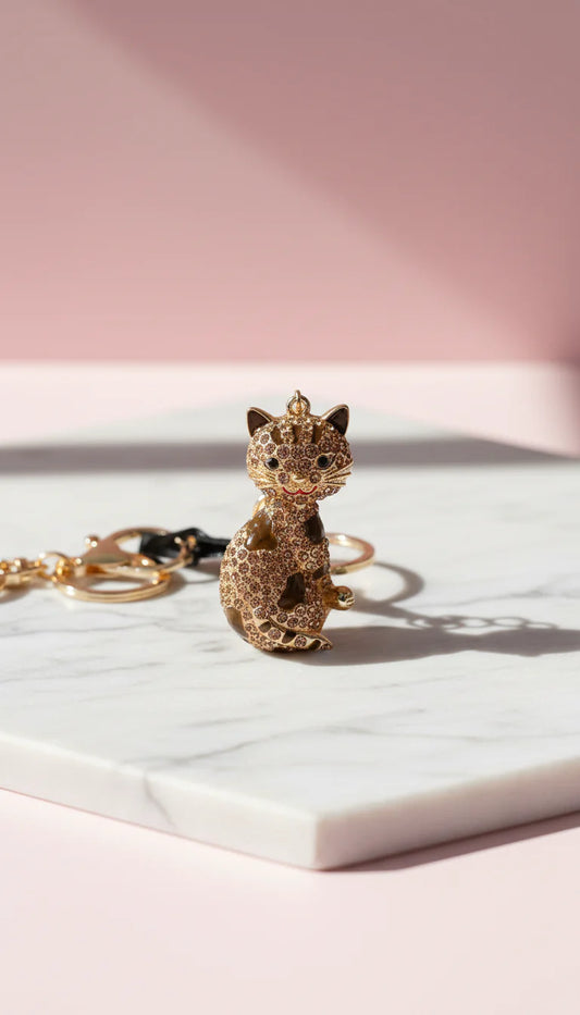 Sitting Cat Crystal Key Ring