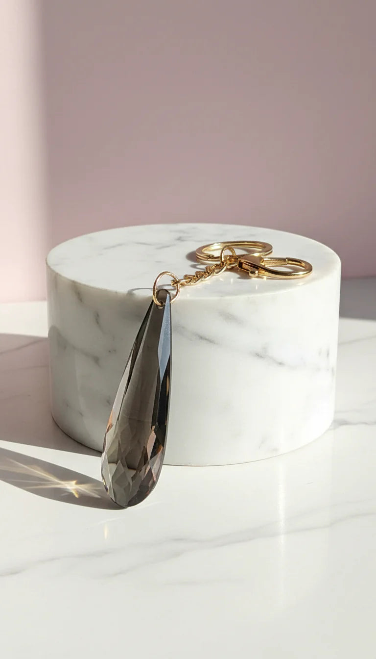 Faceted Glass Tear Drop KeyRing