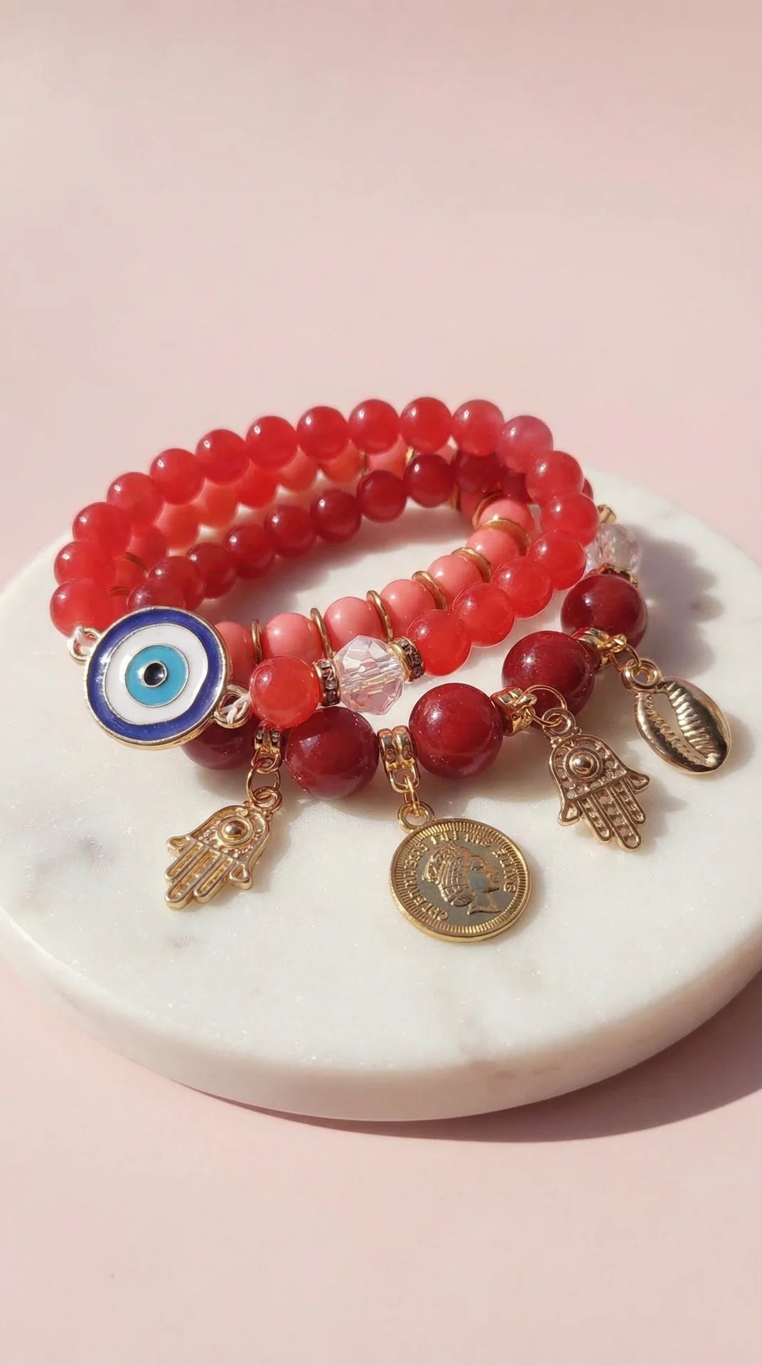 Evil Eye Charm Ceramic Beaded Bracelet Set