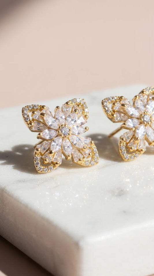 Layered Flower Crystal Stud Earrings