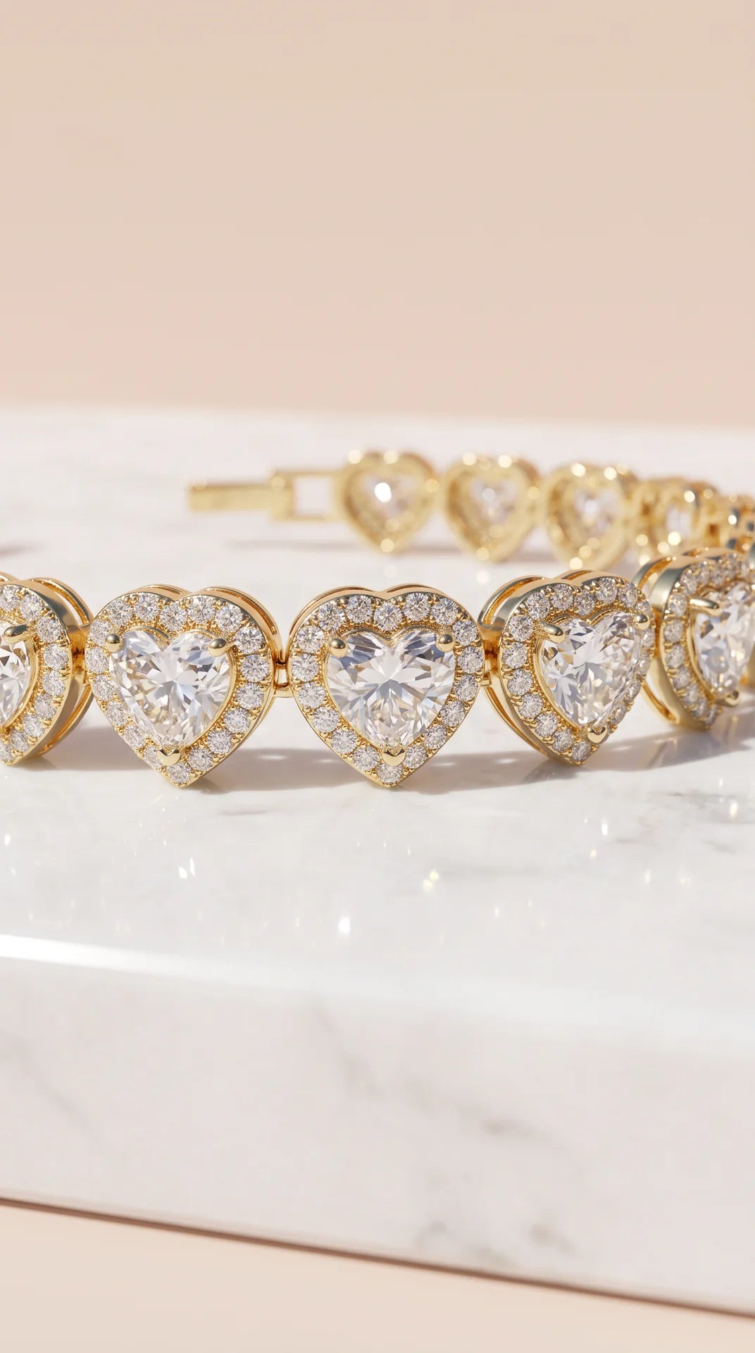 Gold Plated Heart Shape Crystal Clear Tennis Bracelet