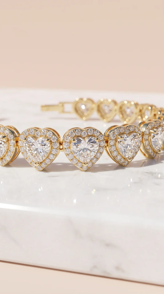 Gold Plated Heart Shape Crystal Clear Tennis Bracelet