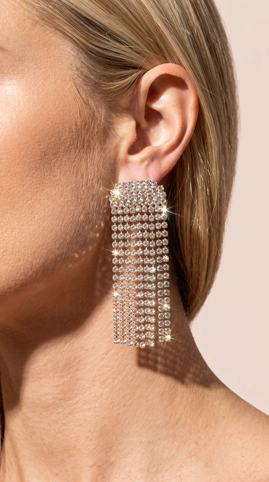 Crystal Fringe Tassel Statement Earrings