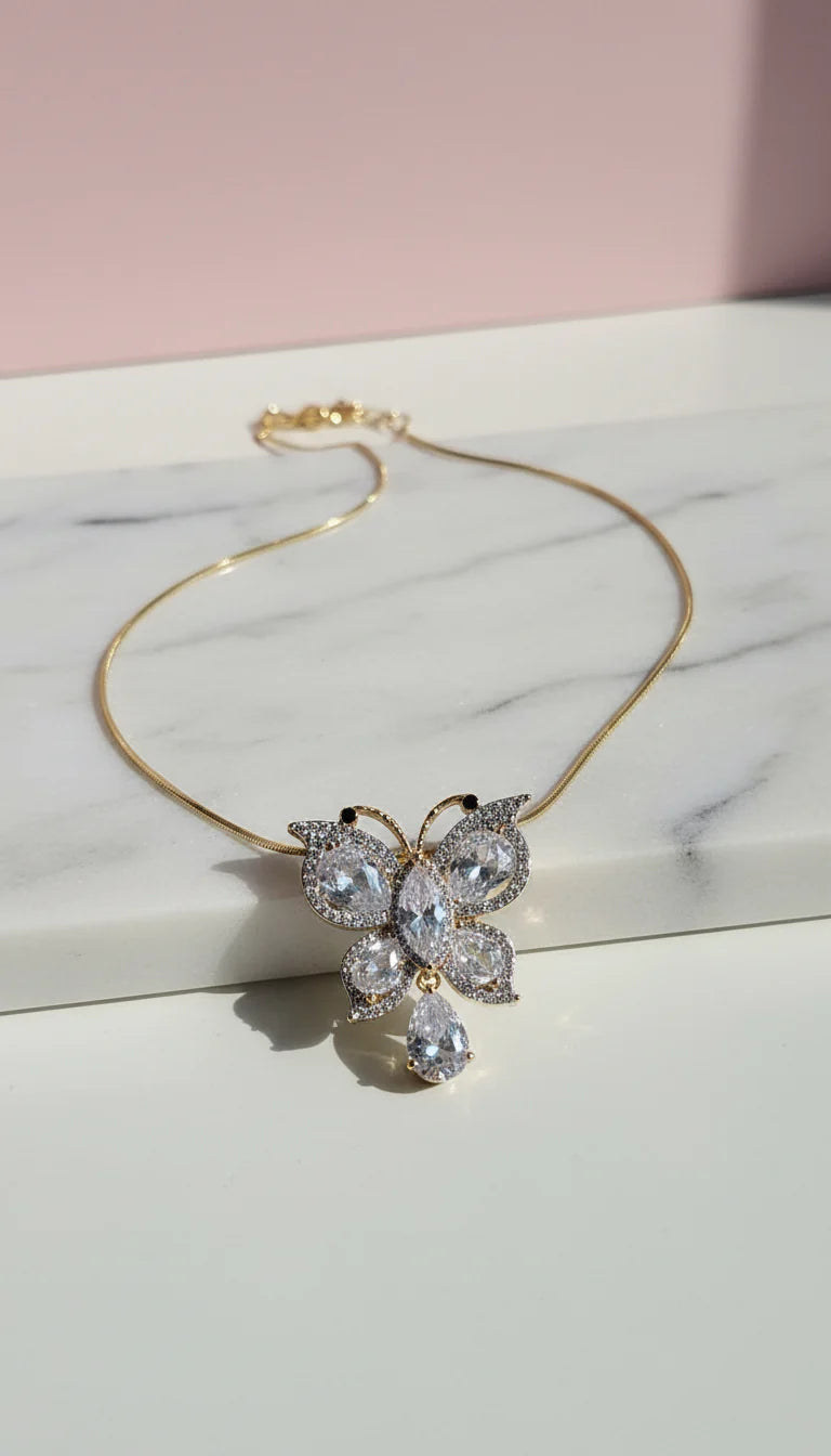 Butterfly Crystal Long Necklace