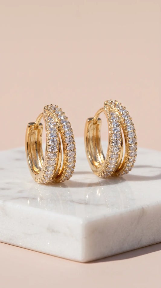 Micro Crystal Pavé Gold Plated Earrings