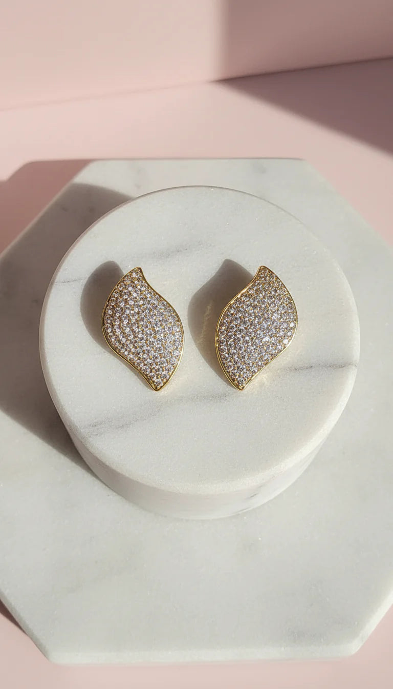 Curved Micro Crystal Stud Earrings