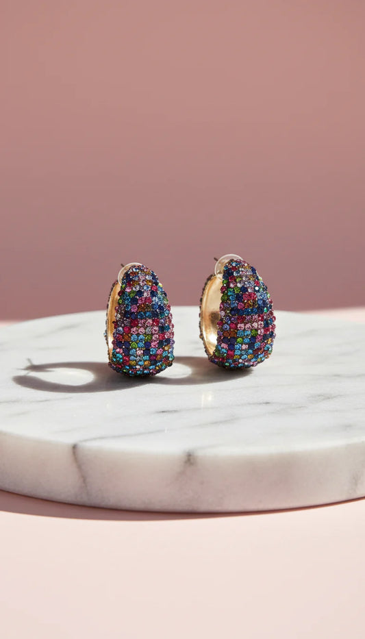 Rainbow Chunky Crystal Huggie Earrings