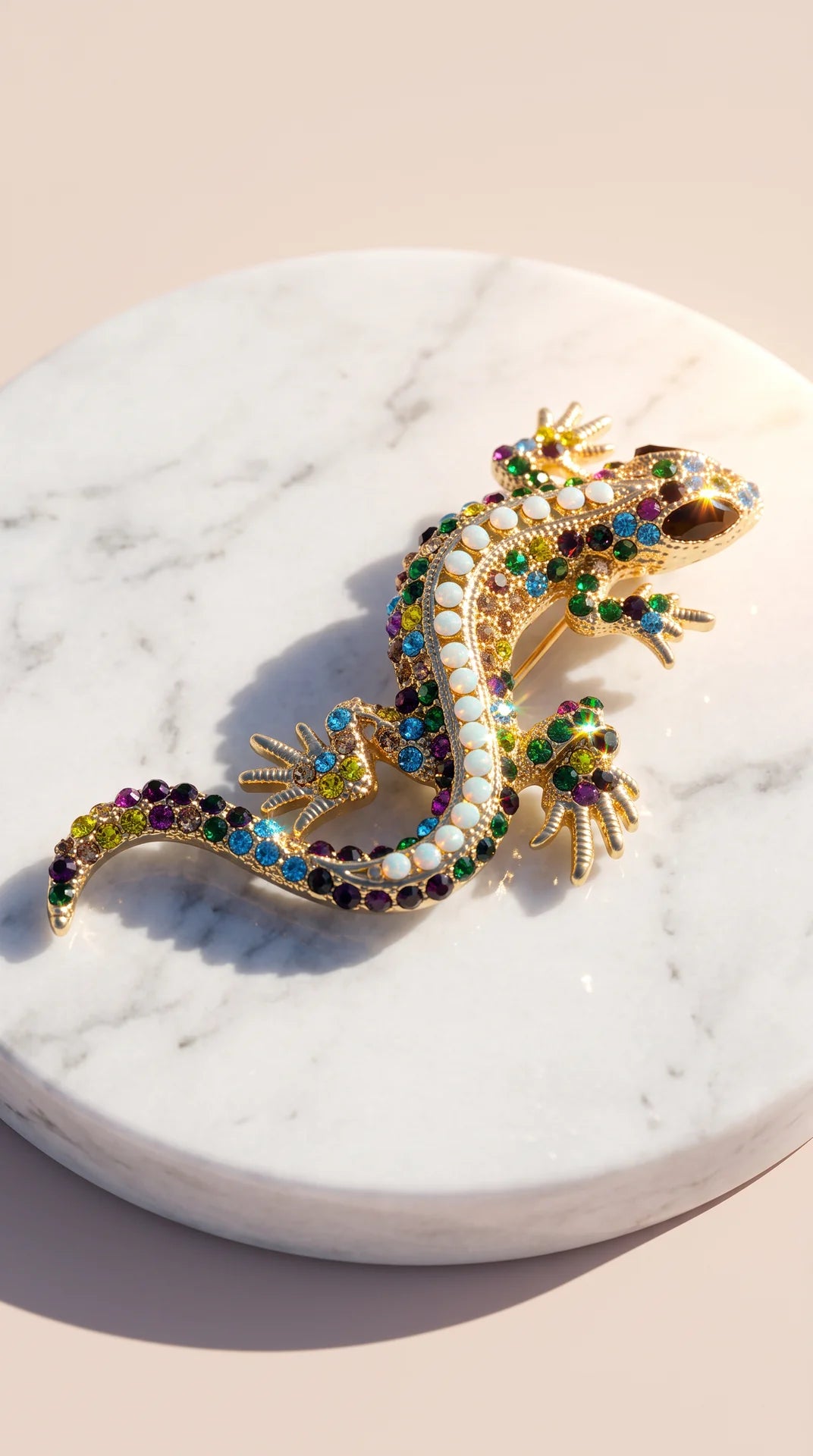 Gecko Lizard Crystal Brooch Pin