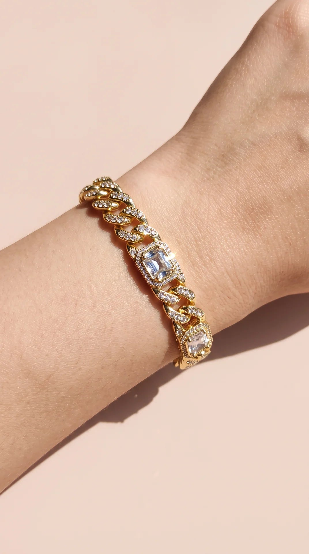 Emerald Cut Crystal Pave Cuban Link Statement Bracelet