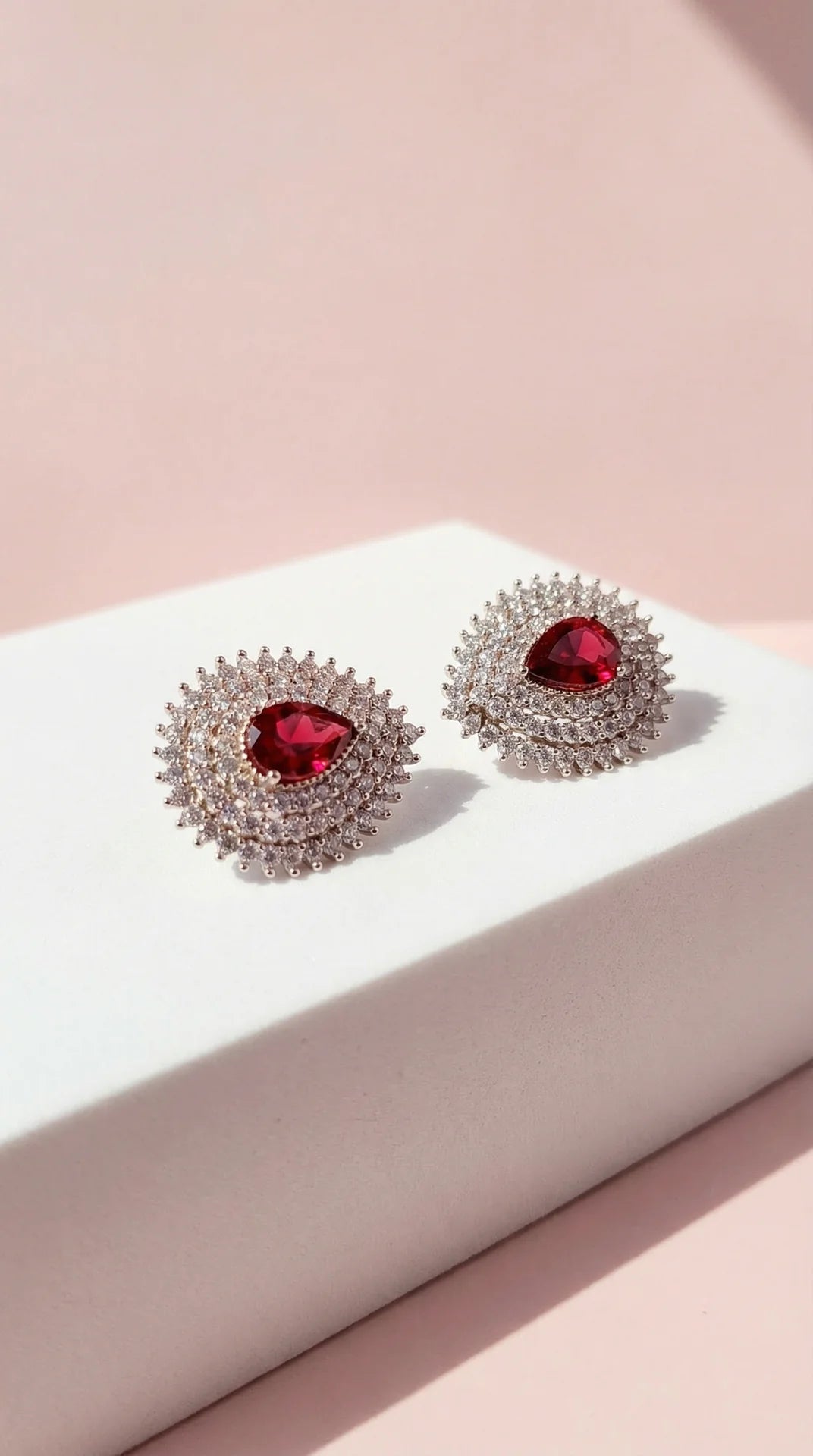 Red Teardrop Crystal Non Pierced Clip On Earrings