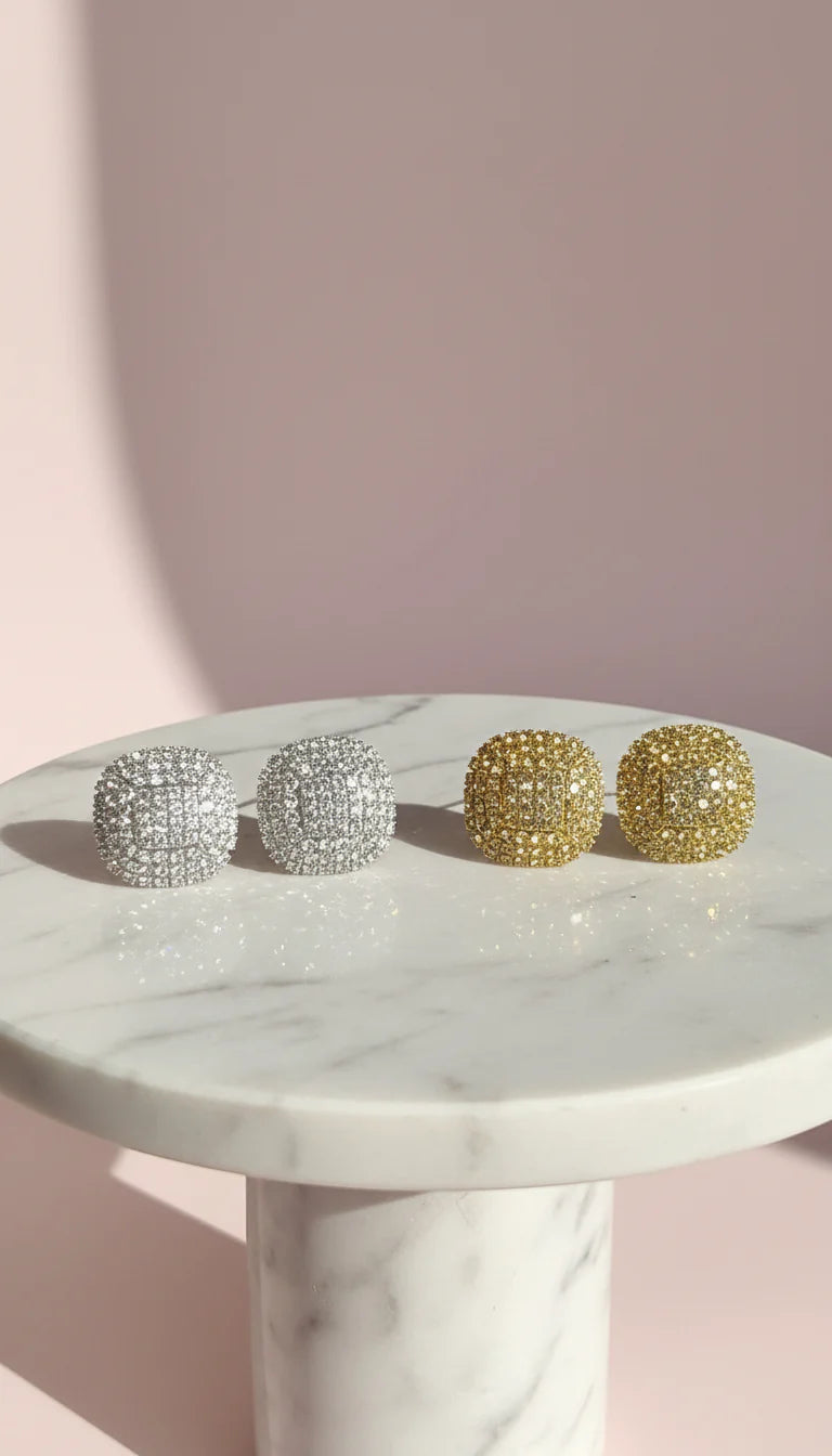 Curved Square Crystal Stud Earrings